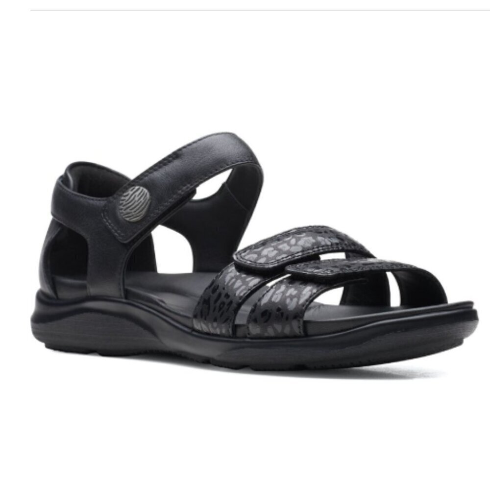Clarks Women's Kylyn Strap Shoes Black Leather Decorative Strap Detailing 10W